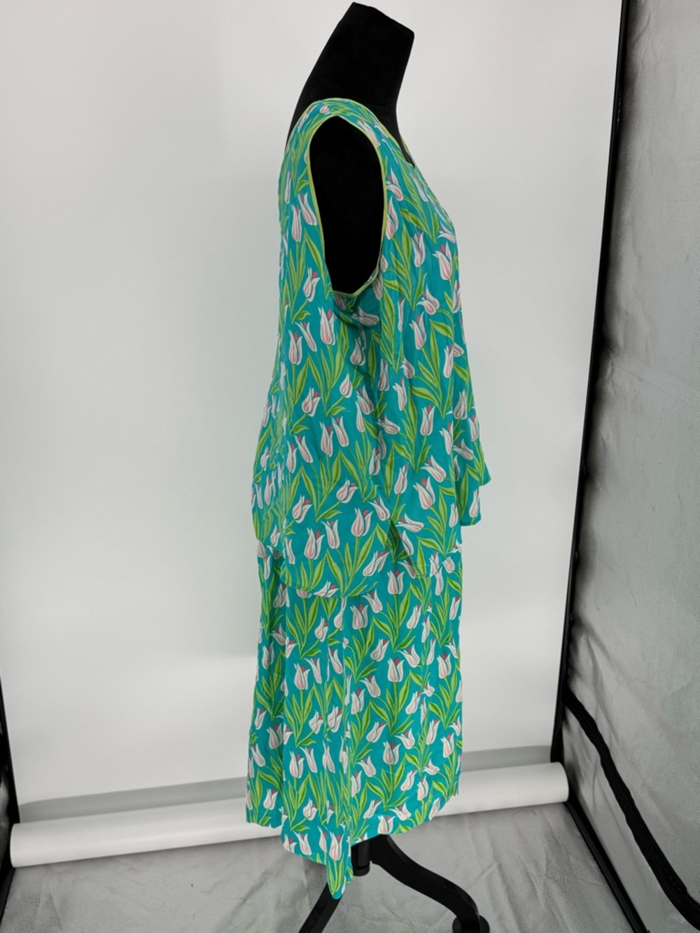 VTG Bob Mackie Wearable Art Silk Skirt Set Green/Pink Floral Print READ SIZES F4 - Picture 3 of 9